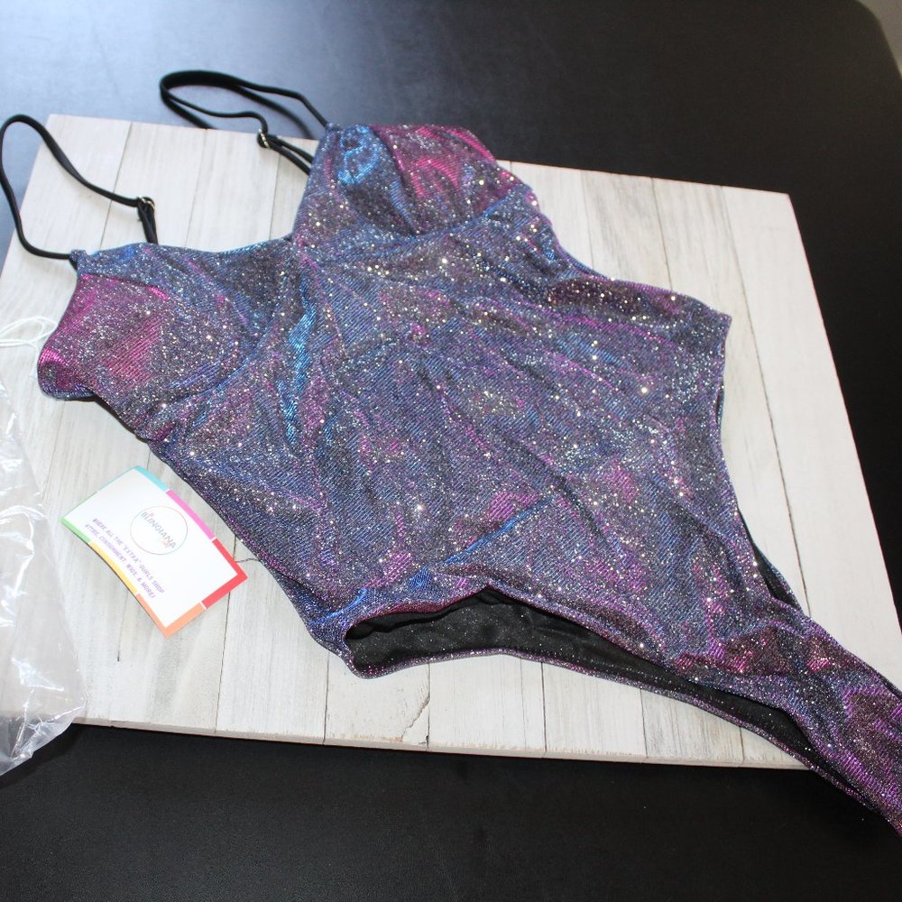 Women's High Thigh Sparkly Swimsuit - Blue and Purple - Size Medium - NEW